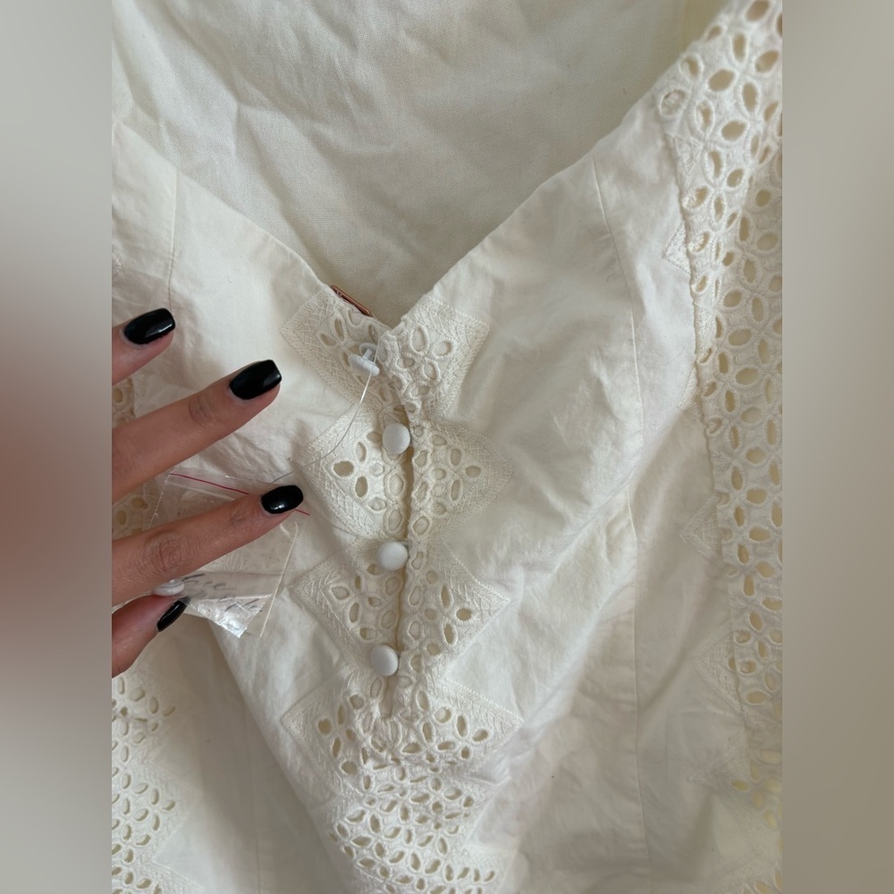 Free People Ivory Eyelet Mini Dress Square Neck Cutout Back Size M - Picture 8 of 15